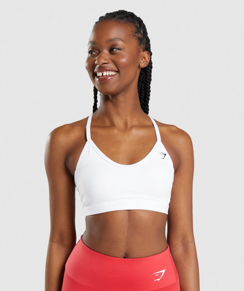 Women\'s Gymshark V Neck Sports Bra White | NZ 6FGASP